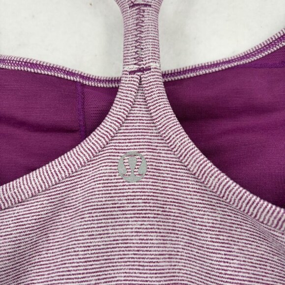 Lululemon Power Y Tank Top Size 8 Heathered Purple Stripe Strappy Back Shelf Bra - Picture 5 of 9